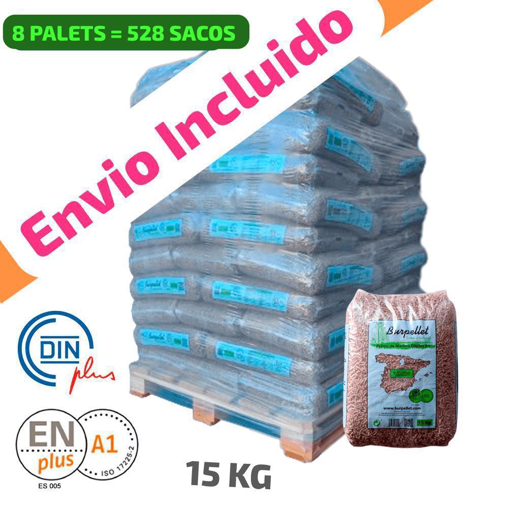 8 Palet de 528 Sacos certificado DIN ENplus A1 15Kg