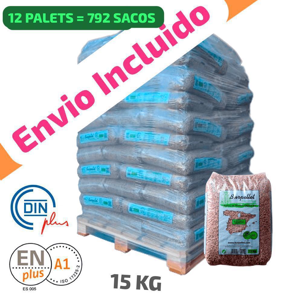 12 Palet de 792 Sacos certificado DIN ENplus A1 15Kg