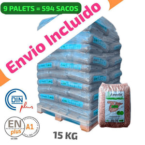 9 Palet de 594 Sacos certificado DIN ENplus A1 15Kg