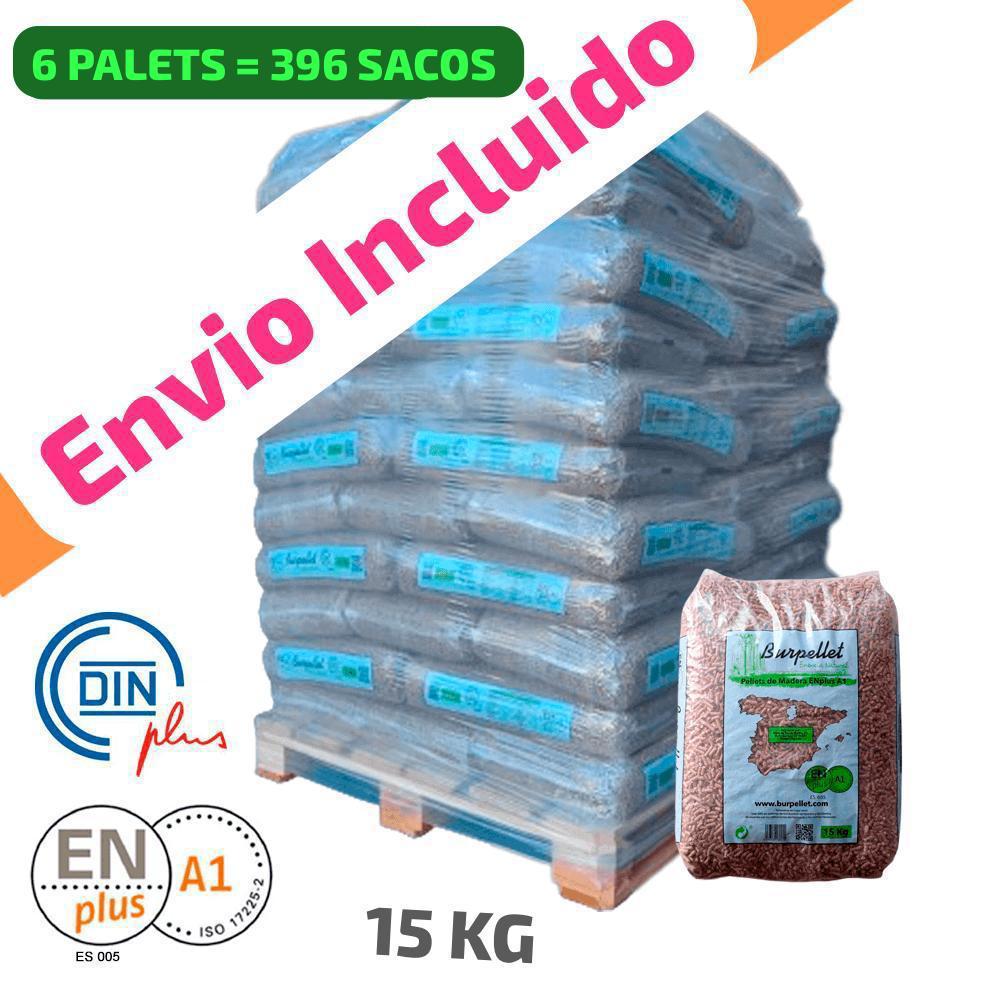 6 Palet de 396 Sacos certificado DIN ENplus A1 15Kg